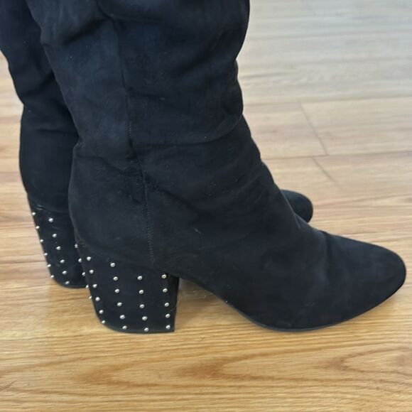 Black Suede Knee-High Boots - Picture 2 of 11